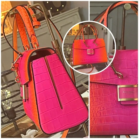 Kate Spade ♠️ New York Katy Ombré Croc Embossed Leather Medium Top Handle - Picture 3 of 16